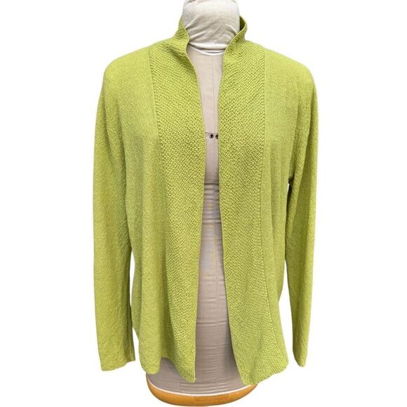 Eileen Fisher Open Front Cardigan Sz. L Italian Yarn Textured Knit - Picture 1 of 12